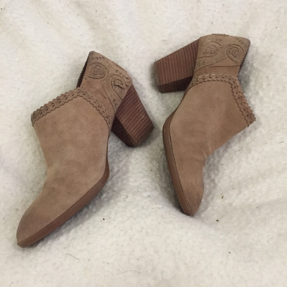 {nurture} leather suede heeled booties